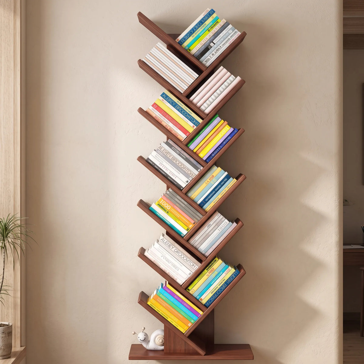 Tibris - Angled Tree Branch Bookcase Bookshelf Keeping Paperbacks And Magazines Neatly Upright