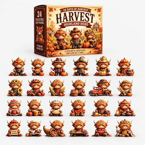 24-day harvest-themed calendar with collectible Highland cattle figures
