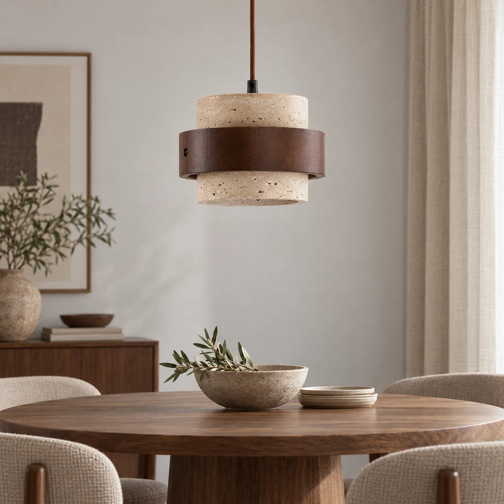 Traverta - Stone Cylinder Pendant Light Illuminating Living Spaces