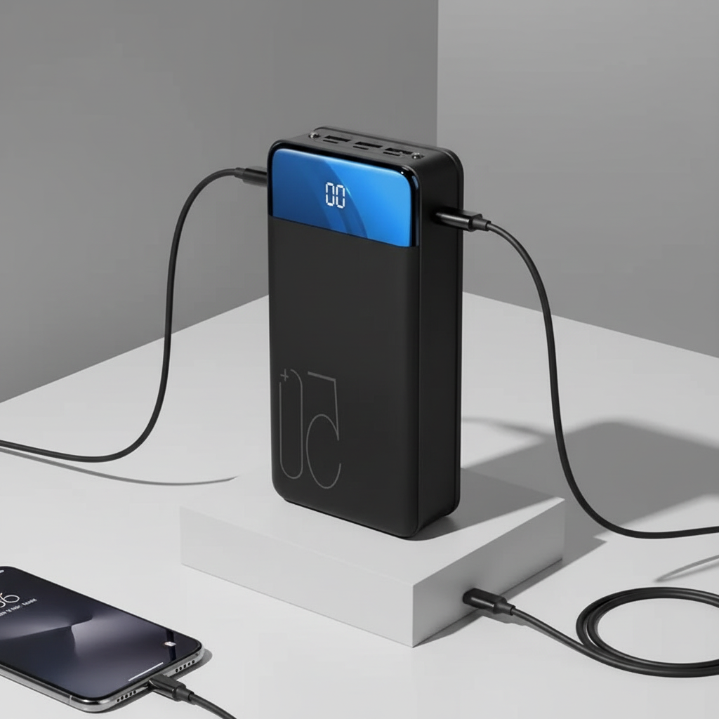 Portable multi-port power bank with digital percentage display