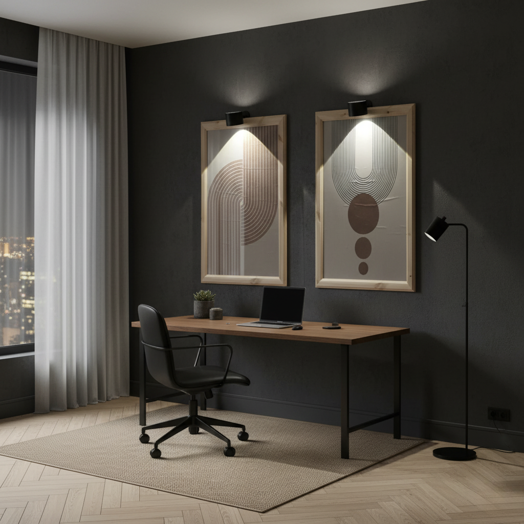 Table lamp with a cylindrical shade, textured reflector, upright stand and round base