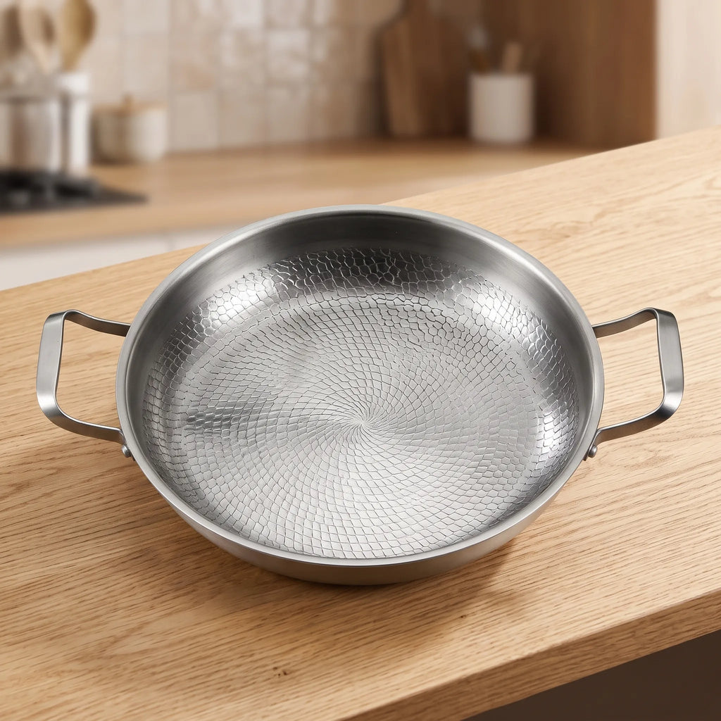 Vandora - Hammered Round Pan With Two Handles Searing Ingredients Over High Hob Heat