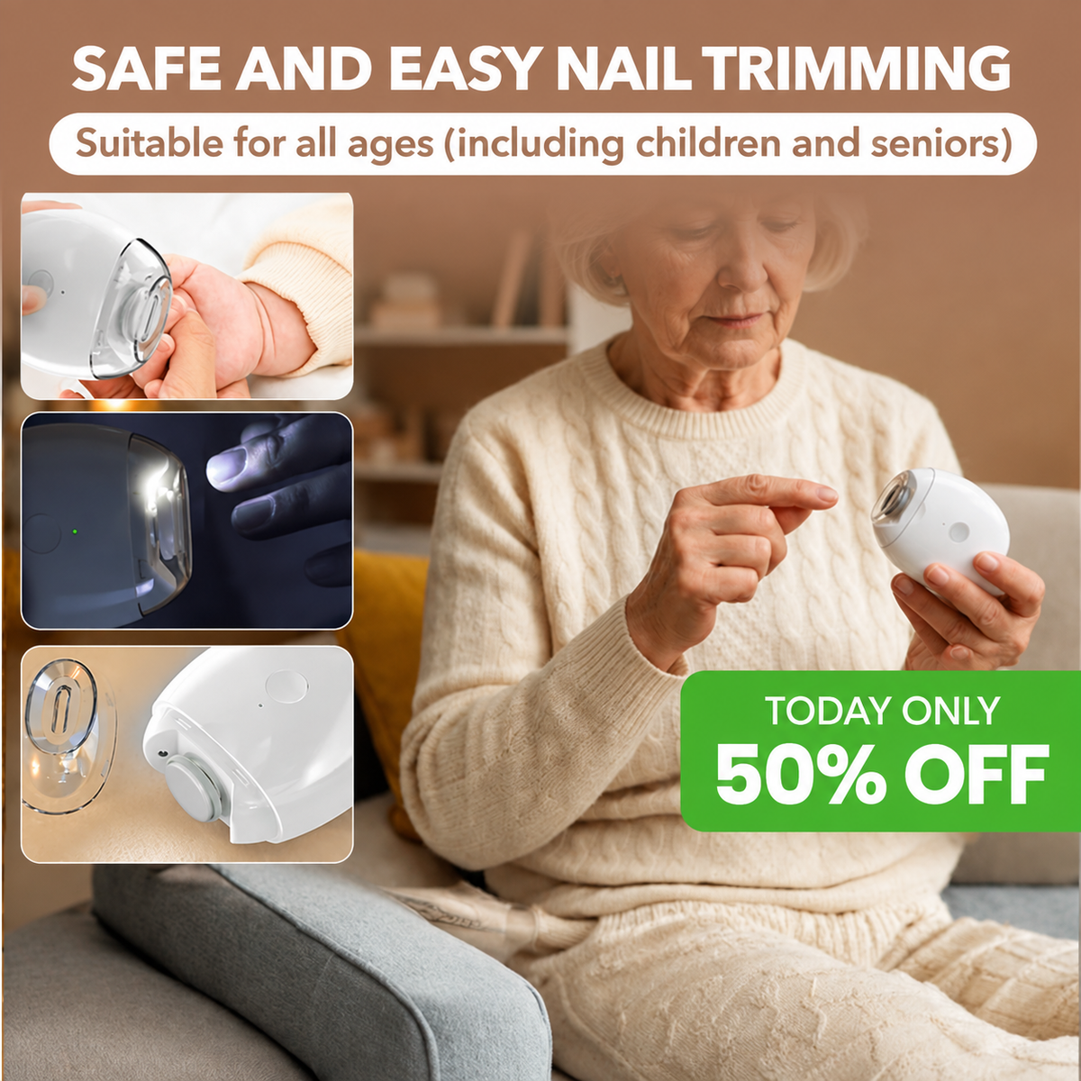 Electric Nail Trimmer, White Handheld Nail Care Device