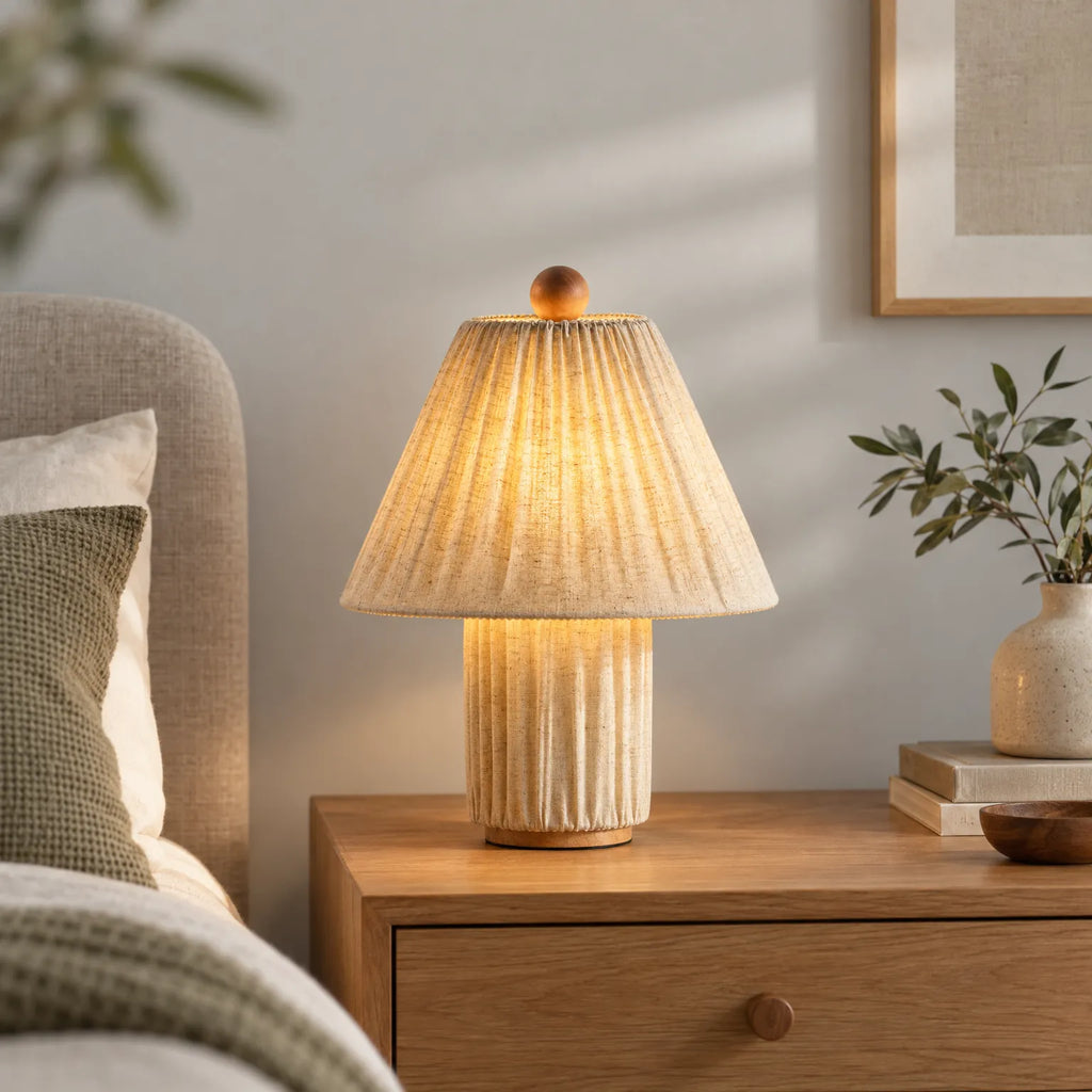Vellion - Pleated Fabric Table Lamp Reading In Bed