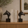 Pair of dark brown horse head bookends with rectangular bases