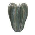 Sage green ribbed ceramic flower vase with a sculptural shape