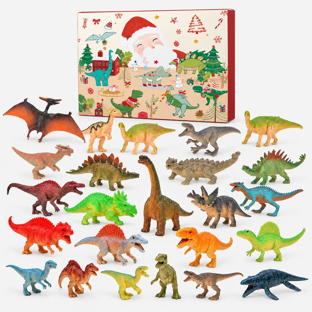 Dinosaur advent calendar with 24 numbered doors and colourful dinosaur figures