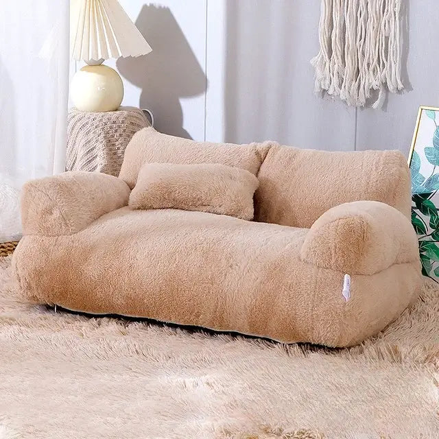 Plush pet sofa bed with raised cushioned sides