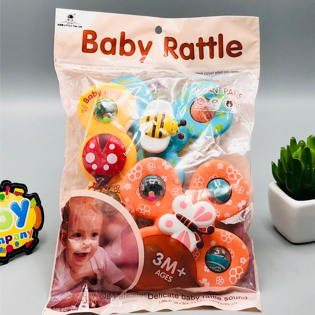 Colourful baby suction cup rattles with spinning insect designs