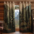 Quilted curtains with forest trees and mountain pattern on metal eyelets