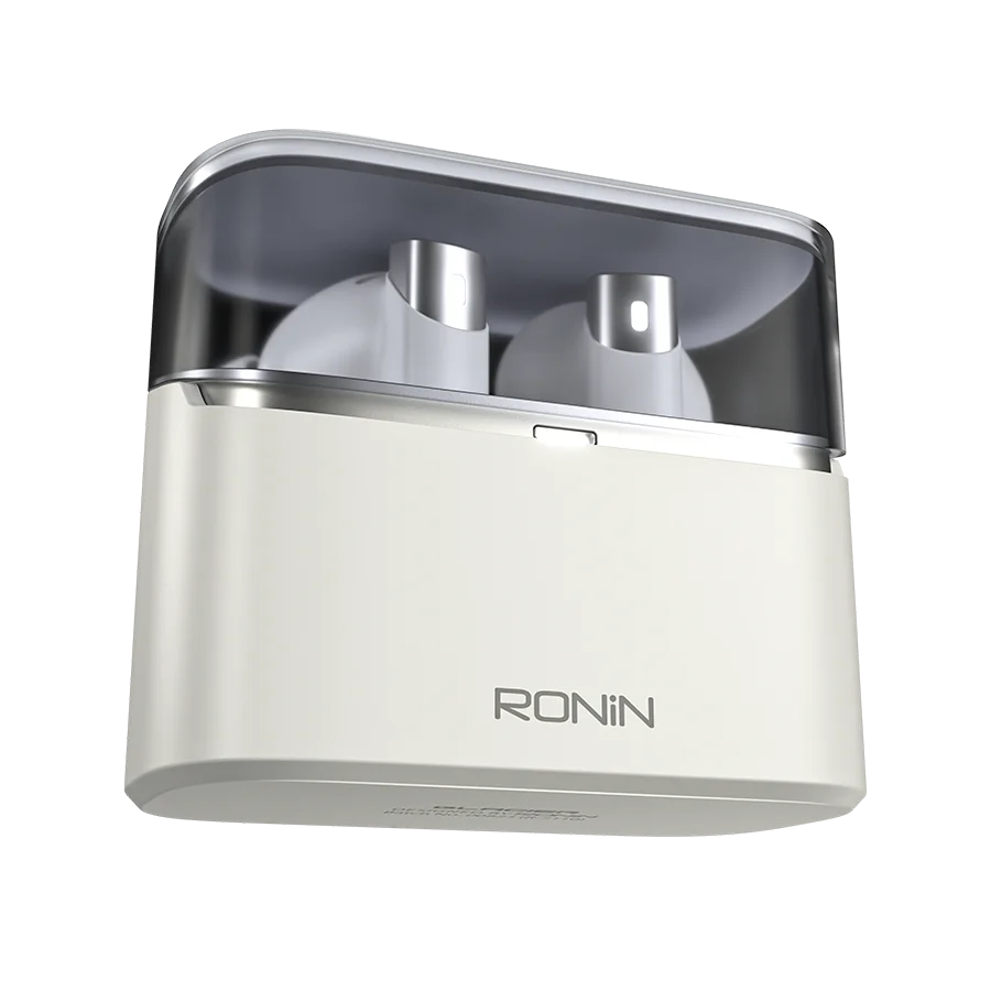 In-ear earbuds seated in a matching charging case