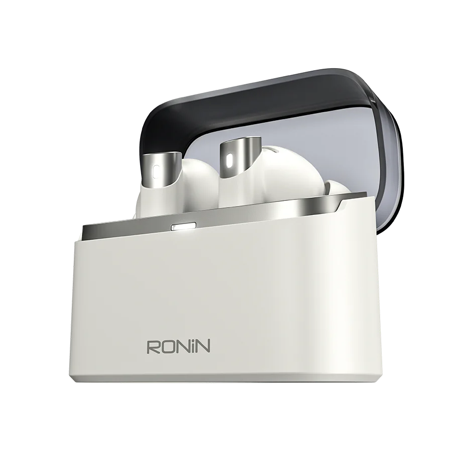 In-ear earbuds seated in a matching charging case