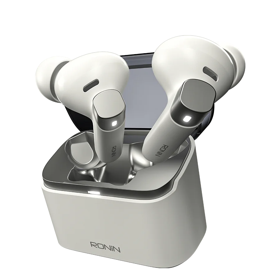 In-ear earbuds seated in a matching charging case