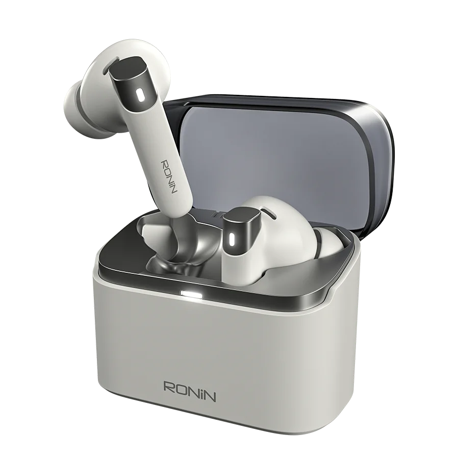 In-ear earbuds seated in a matching charging case