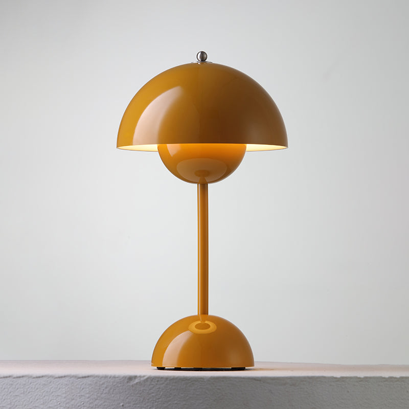 Portable dome table lamp with layered rounded shade and base
