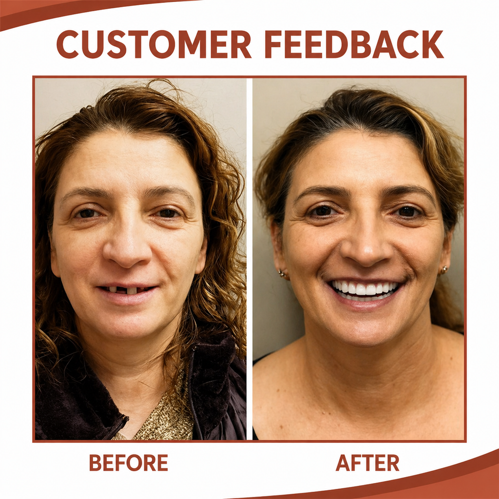 Upper and lower pink gum-effect cosmetic teeth covers with white teeth