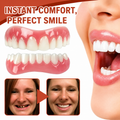 Upper and lower pink gum-effect cosmetic teeth covers with white teeth