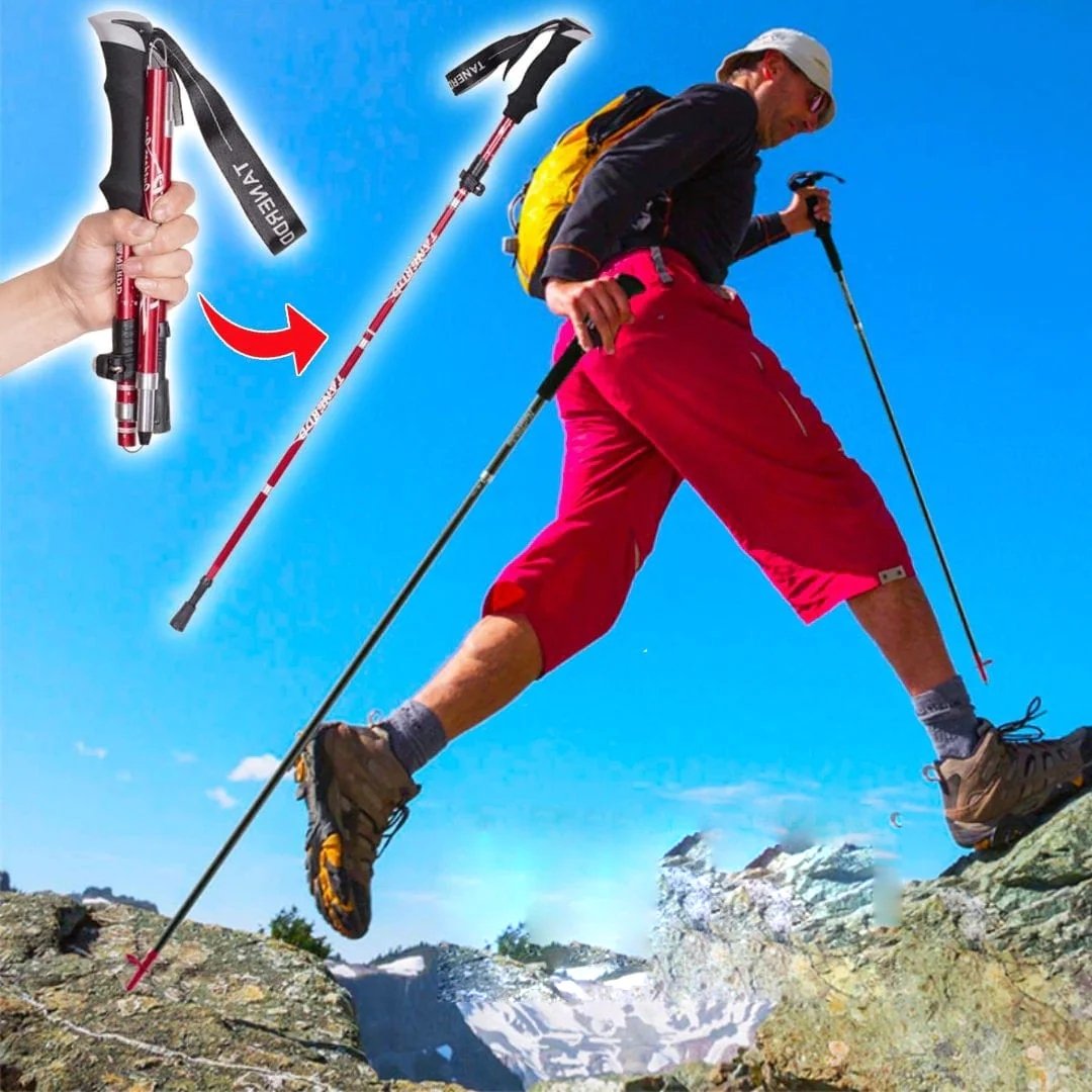 Foldable adjustable trekking poles with handles and wrist straps
