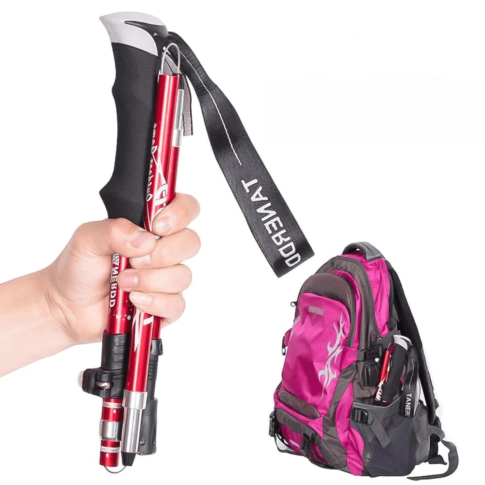 Foldable adjustable trekking poles with handles and wrist straps