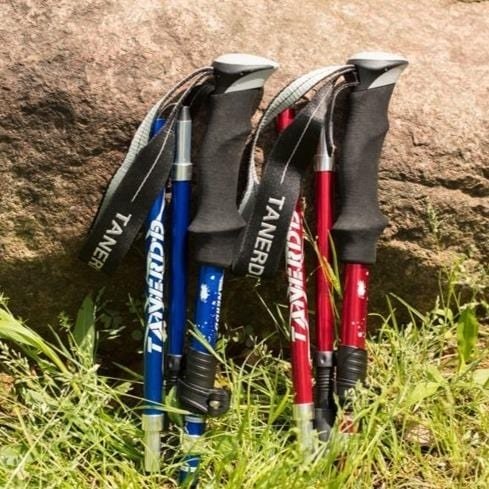 Foldable adjustable trekking poles with handles and wrist straps