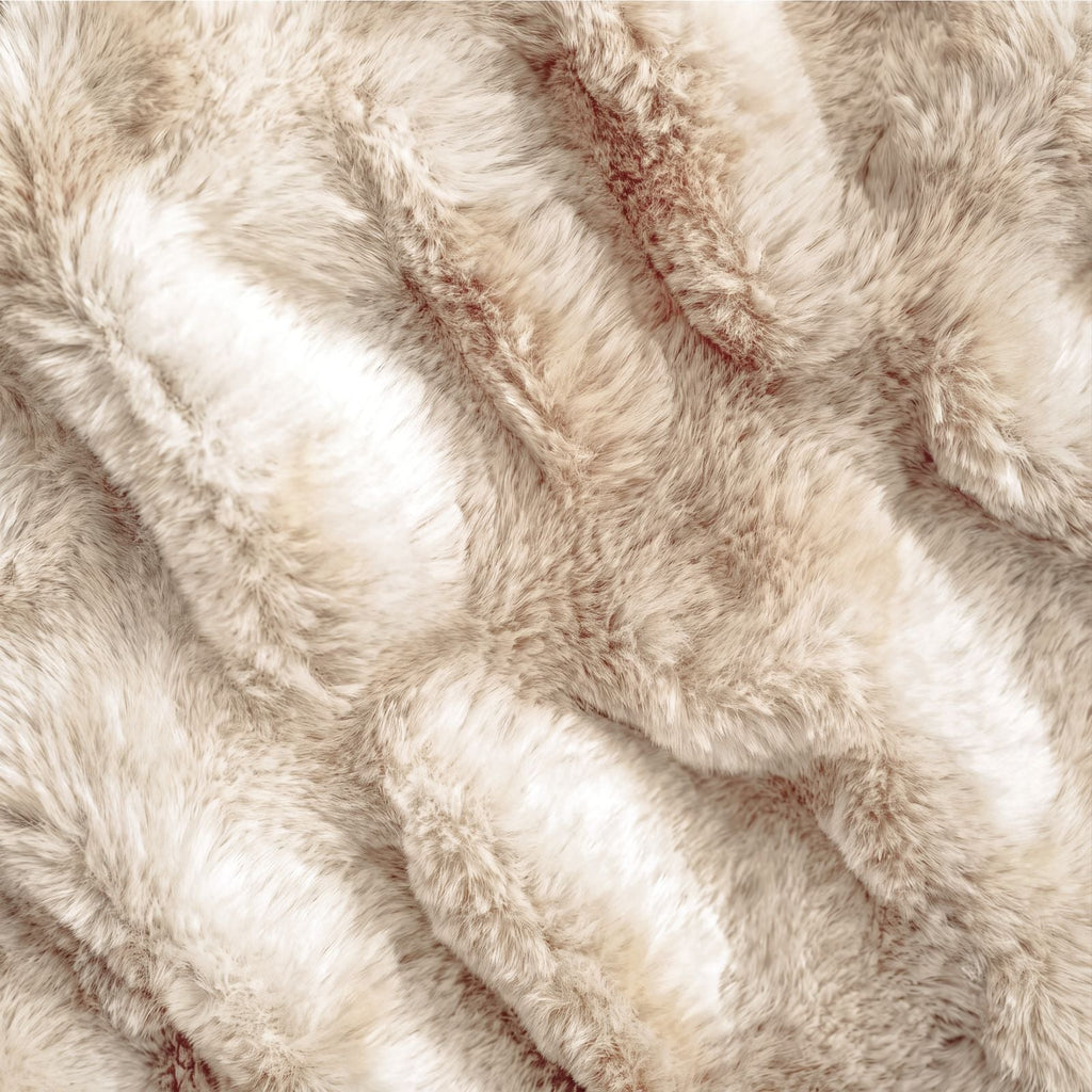 Plush beige throw blanket with tonal marble texture