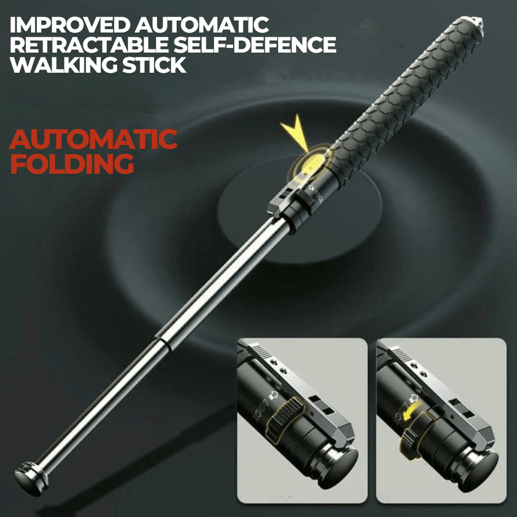 Retractable defence baton with black textured grip and silver telescopic shaft
