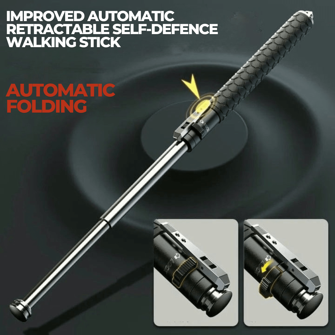 Retractable defence baton with black textured grip and silver telescopic shaft
