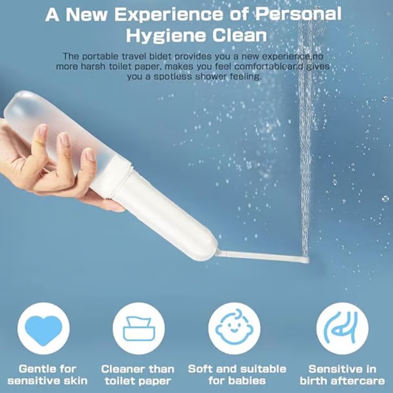 Portable travel bidet bottle with angled nozzle