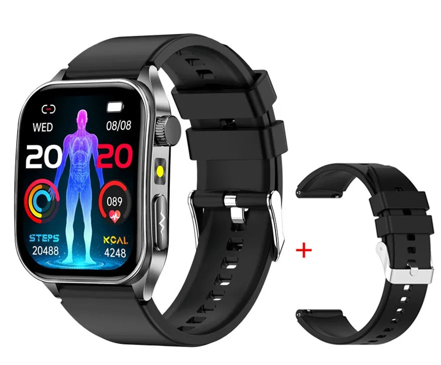 Digital smart watch with rectangular display and separate replacement strap