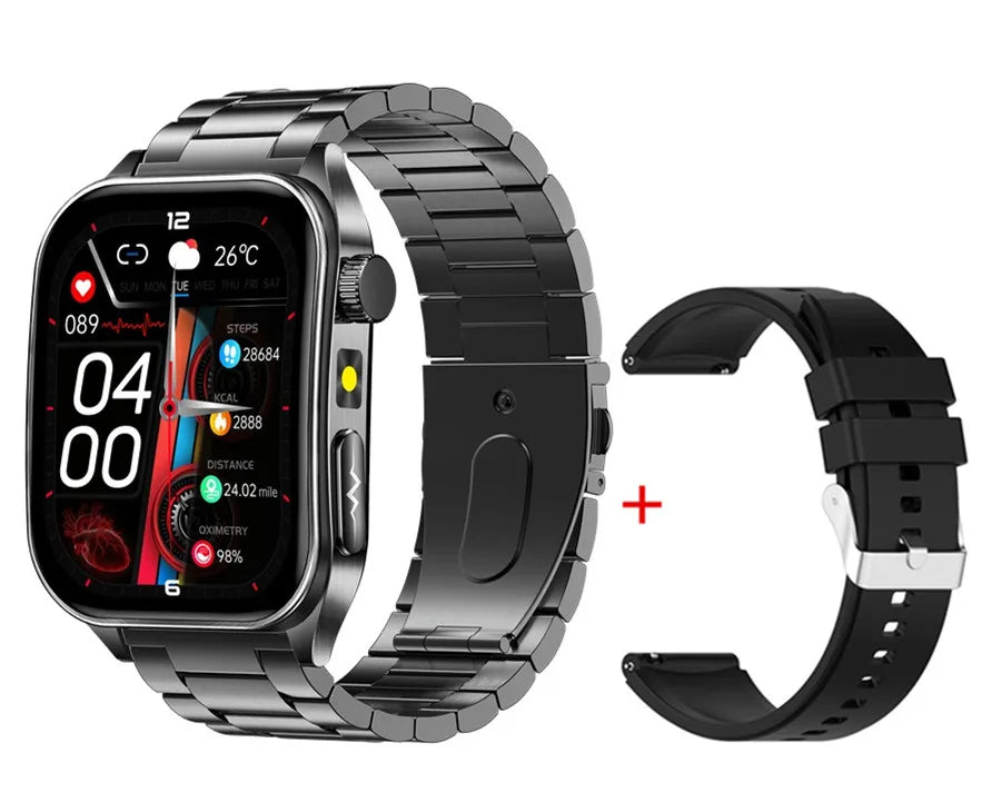 Digital smart watch with rectangular display and separate replacement strap