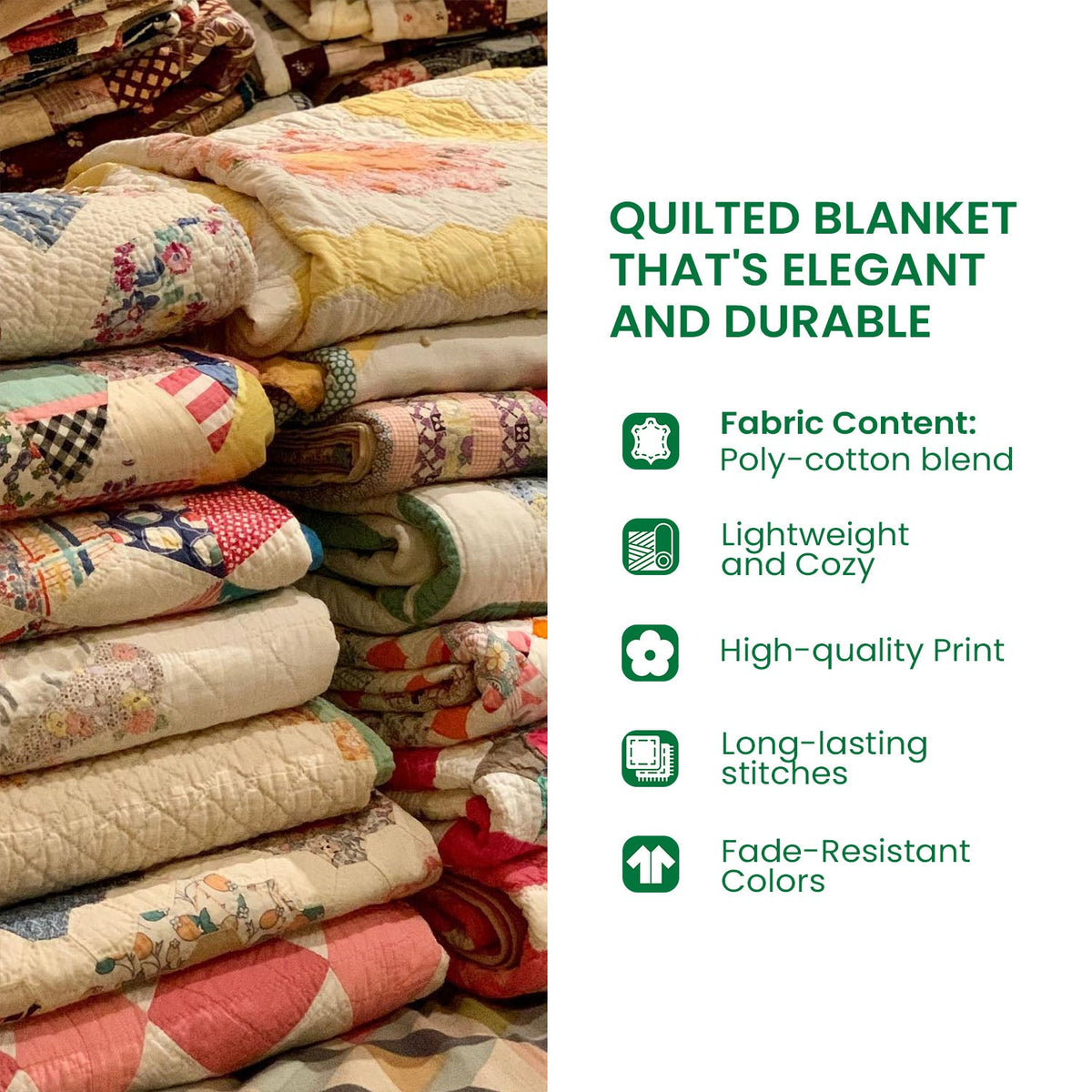 Multicoloured quilted blanket with decorative turtle patchwork panels
