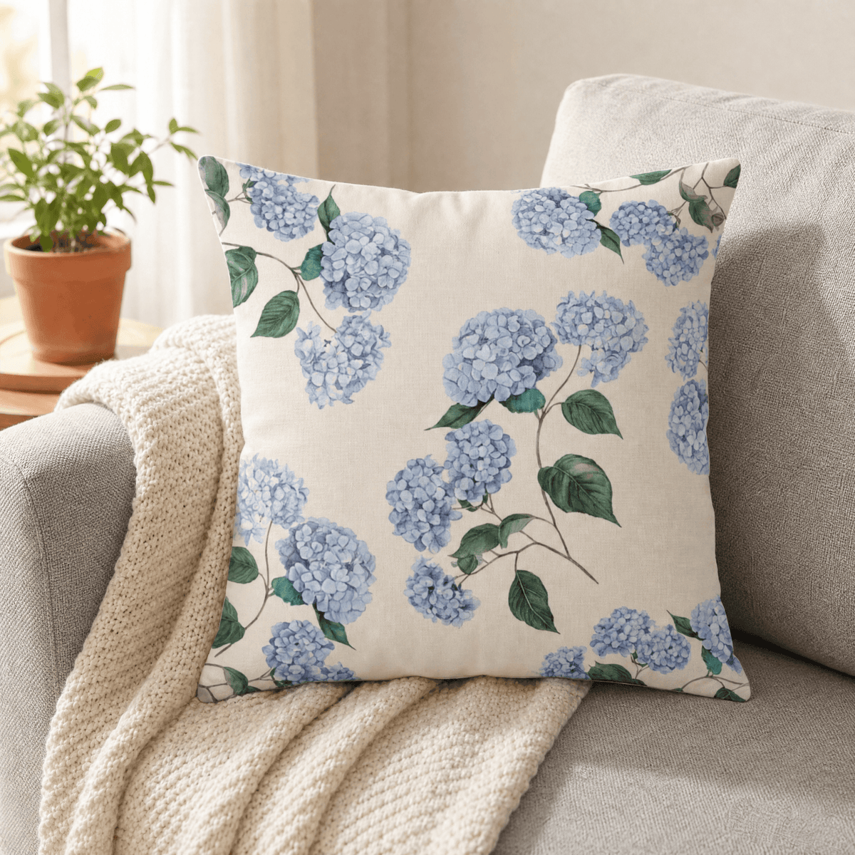 Vintage botanical cushion cover with floral, tree, bird and rabbit designs
