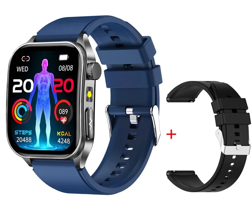 Digital smart watch with rectangular display and separate replacement strap