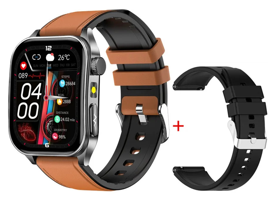 Digital smart watch with rectangular display and separate replacement strap