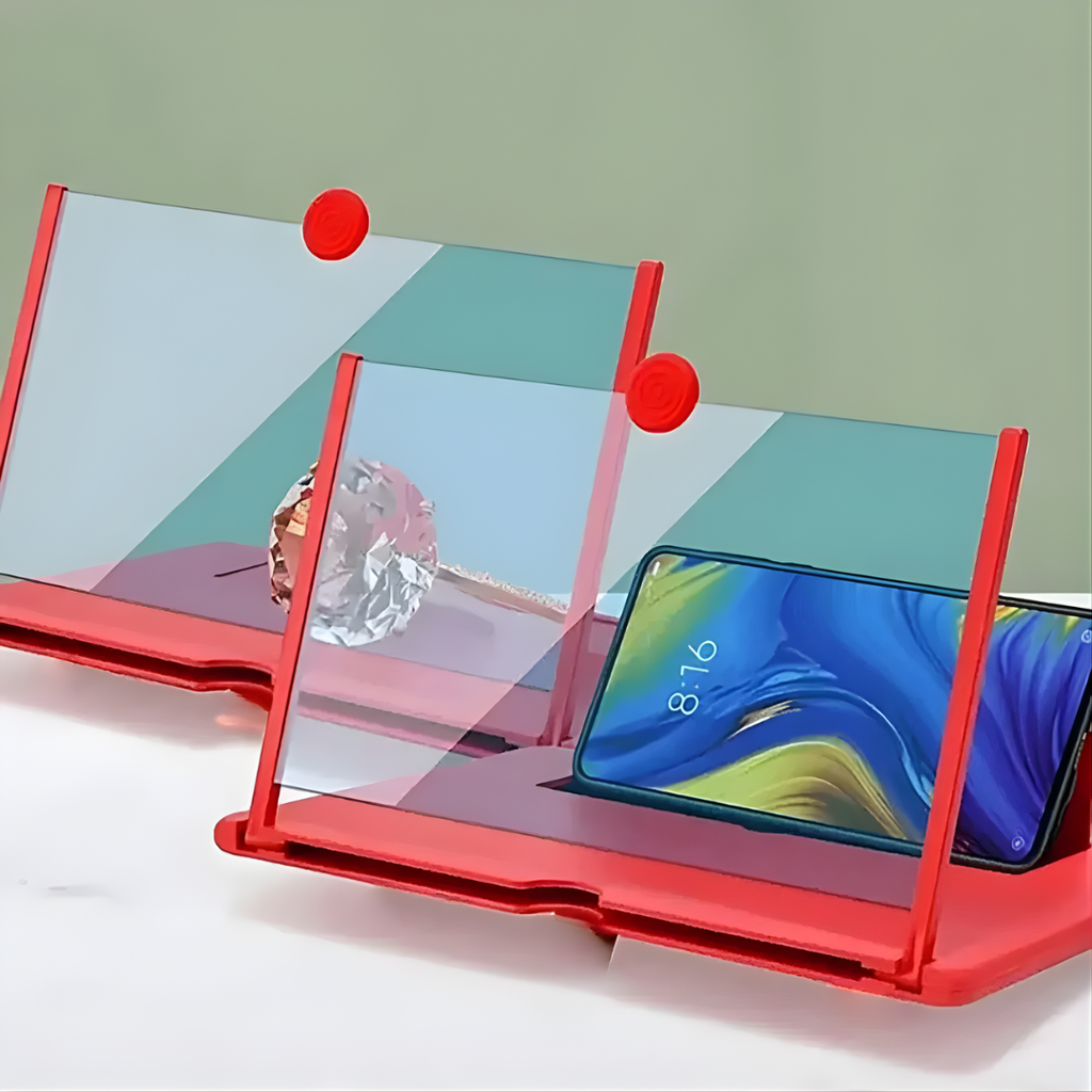 Folding smartphone screen magnifier with phone holder and clear lens panel