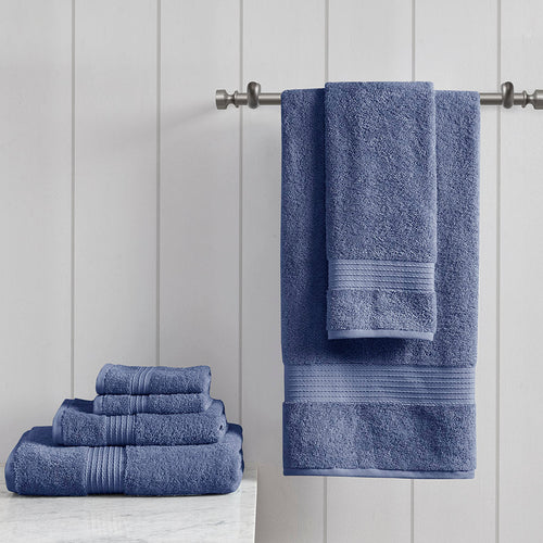 Six-piece textured towel set with ribbed border detailing