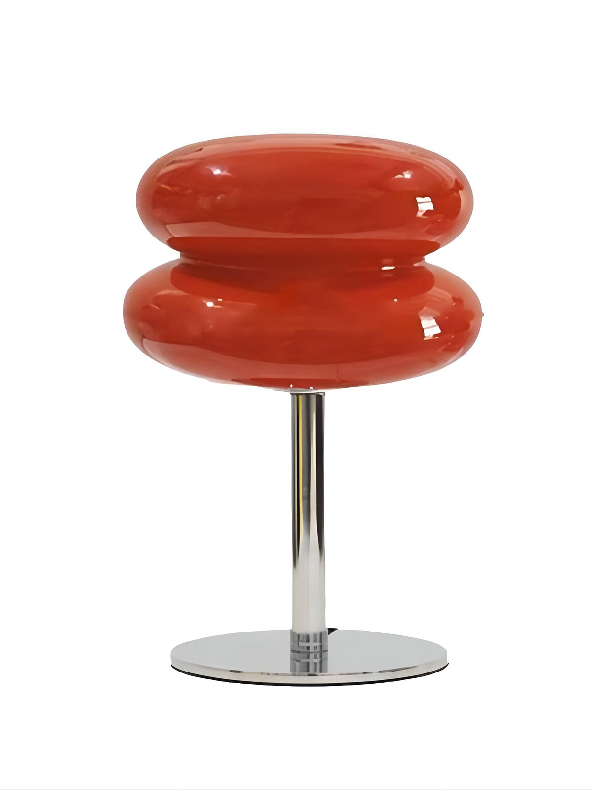 Glass table lamp with rounded two-tier shade and chrome base