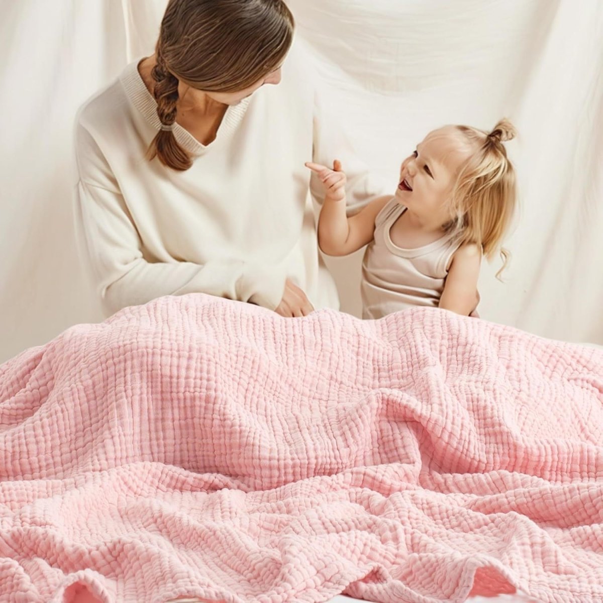 Textured wavy throw blanket draped over a chair