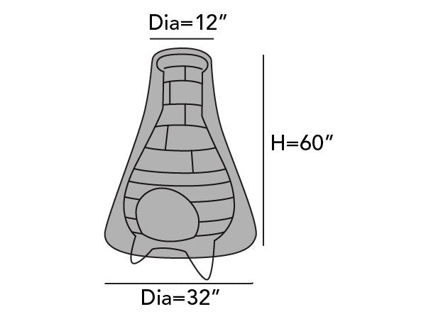 Charcoal grey shaped cover fitted over a chiminea-style outdoor heater