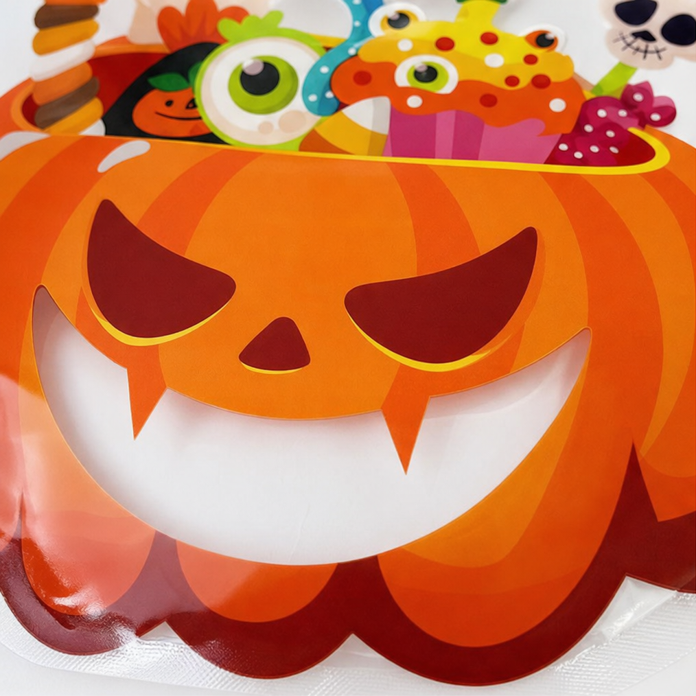 Transparent Halloween party favour bags with pumpkin and cauldron designs