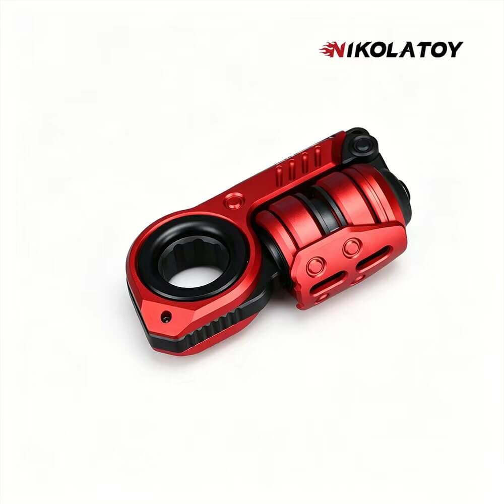 Red and black compact EDC keychain accessory with circular ring and carry loop