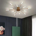 Radial LED ceiling light with sunburst arms and white light bars
