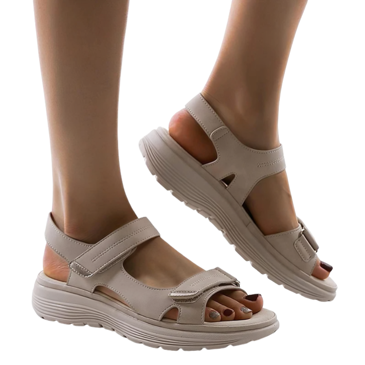 Adjustable open-toe sandals with cushioned soles and contrast stitching