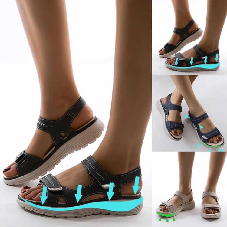 Adjustable open-toe sandals with cushioned soles and contrast stitching