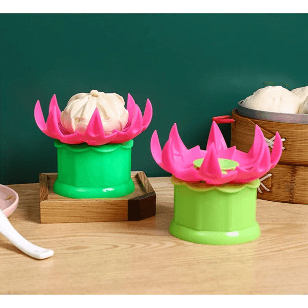 Lotus-shaped steamed bun mould with a cylindrical base and petal-forming sections
