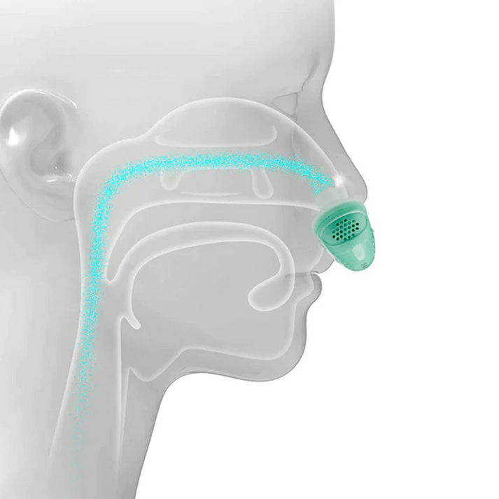 Compact CPAP machine with white nasal interface and side USB port