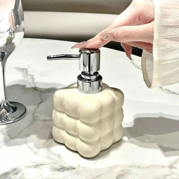 Ceramic bubble design soap dispenser with chrome pump