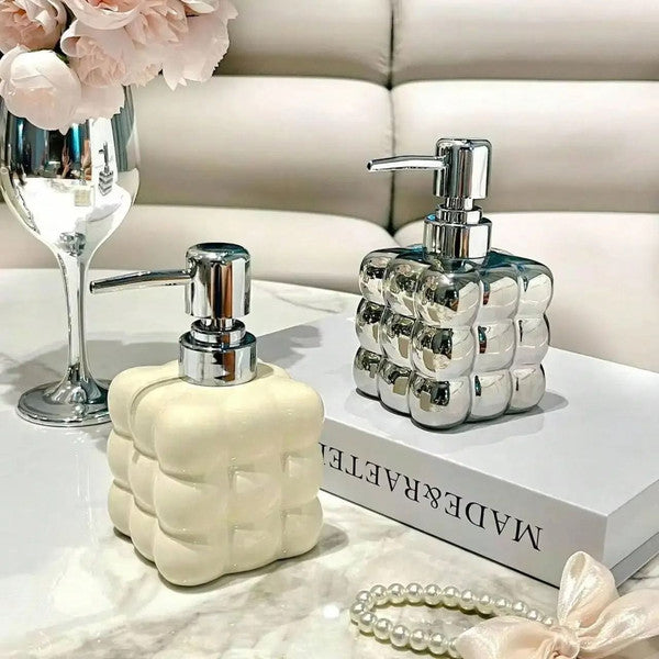 Ceramic bubble design soap dispenser with chrome pump