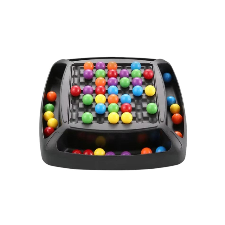 Black screen-free strategy board game tray with colourful playing pieces