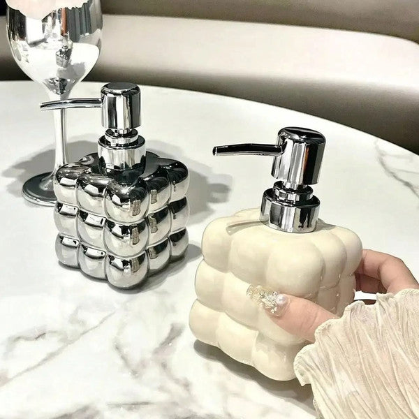 Ceramic bubble design soap dispenser with chrome pump